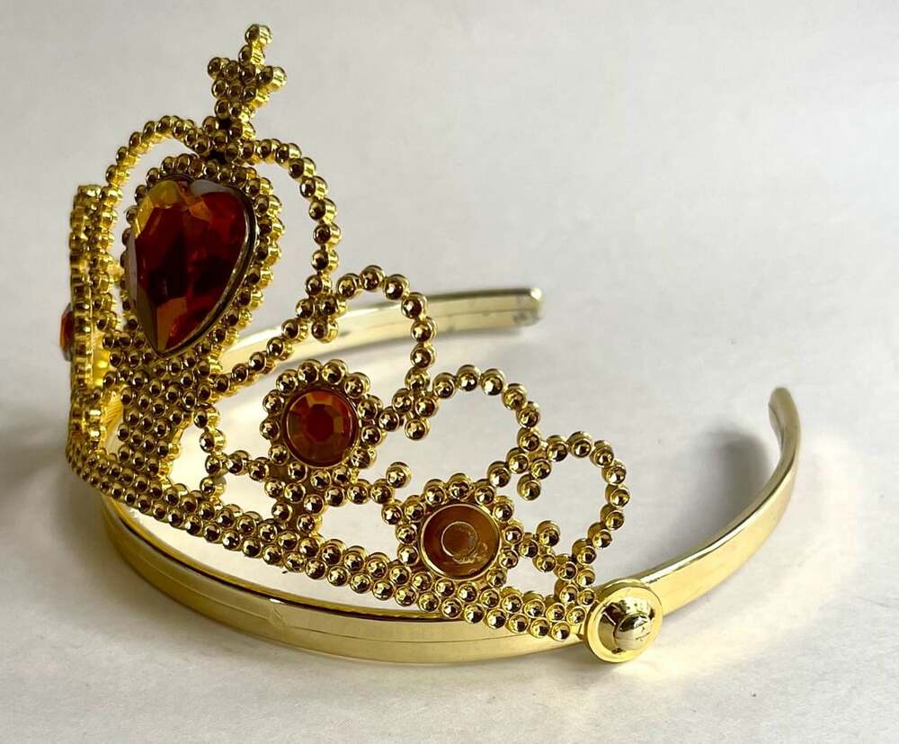 Gold Plastic Princess Tiara Crown with Amber Heart Gem - Picture 6 of 7